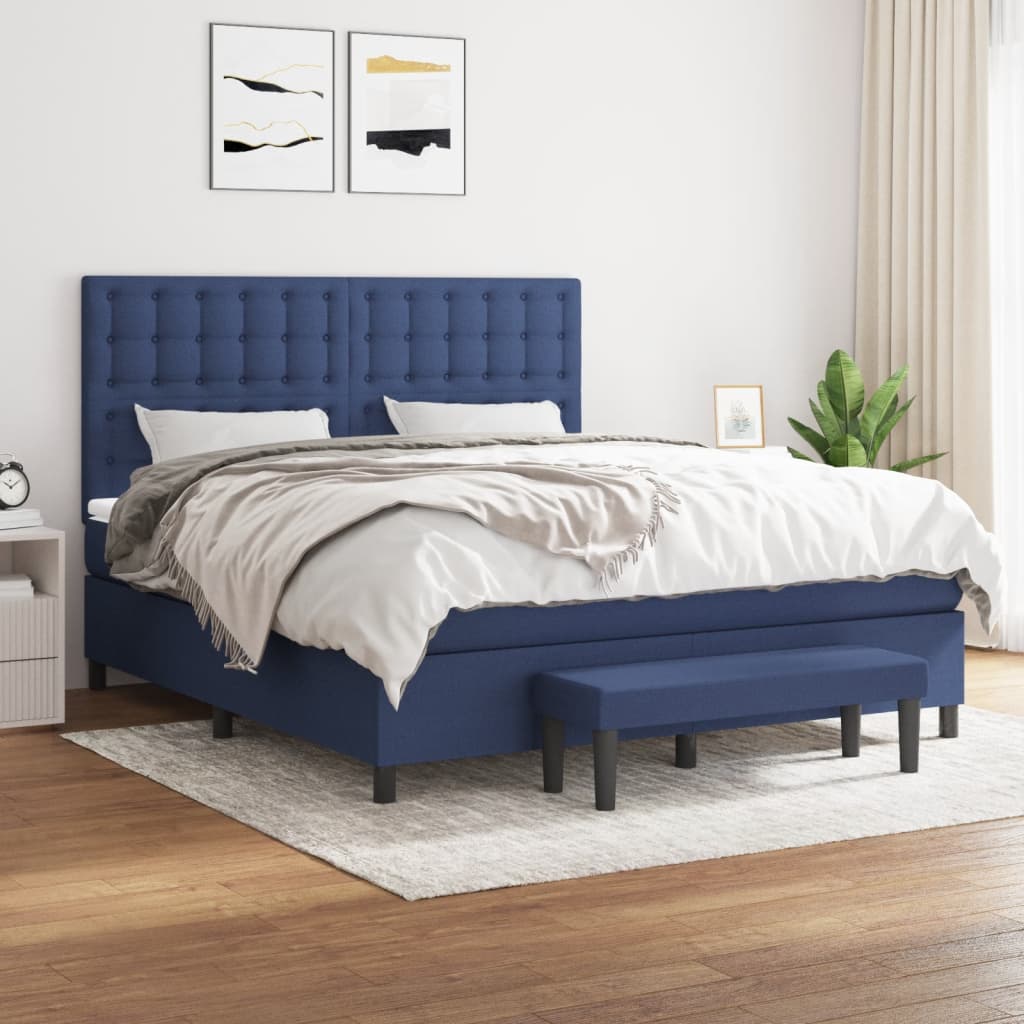 Box Spring Postel S Matrací Modrá 160X200 Cm Textil