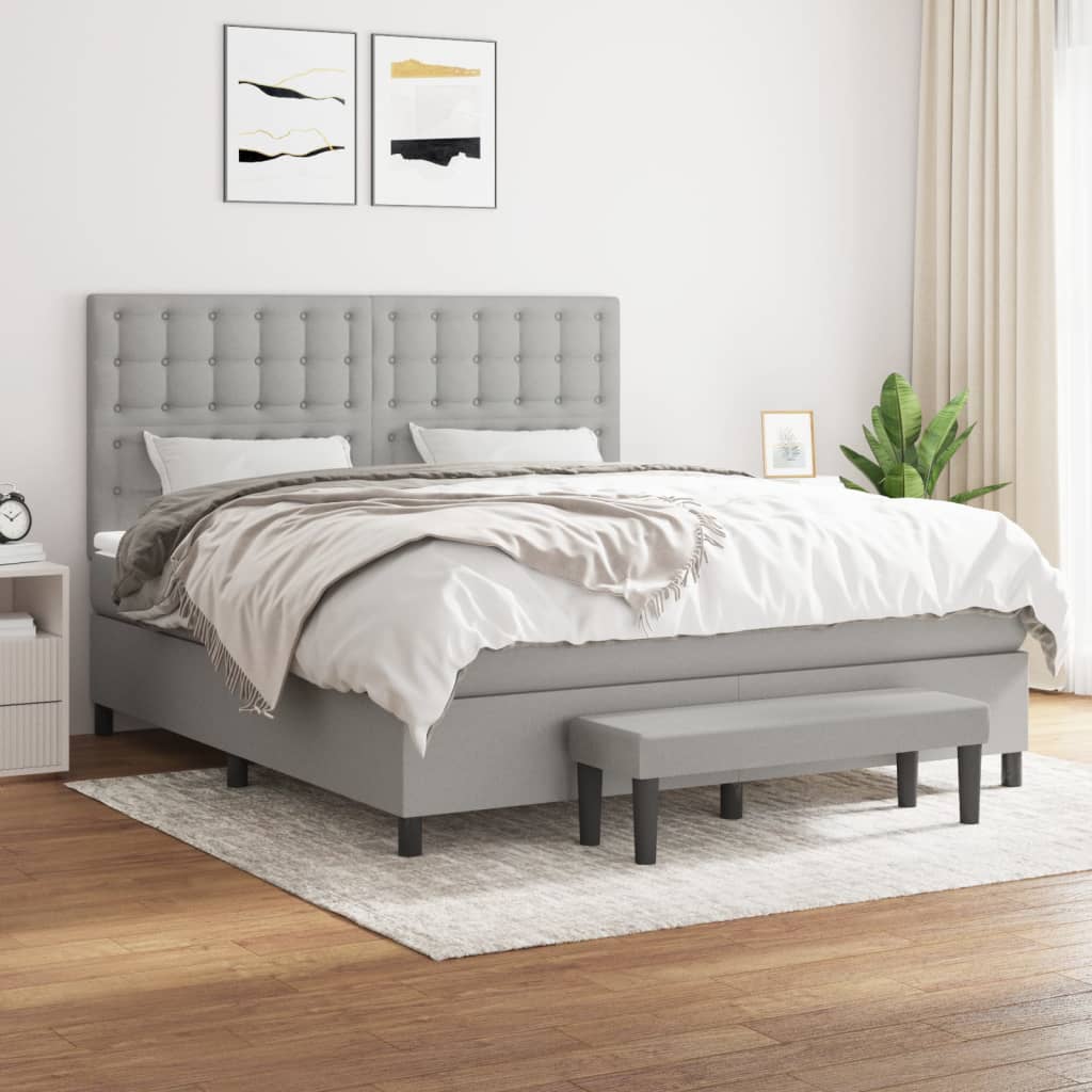 Box Spring Postel S Matrací Textil Světle Šedá