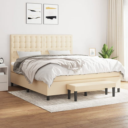 Box Spring Postel S Matrací Textil Krémová