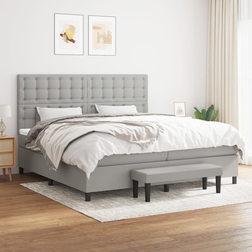 Box Spring Postel S Matrací Textil Světle Šedá