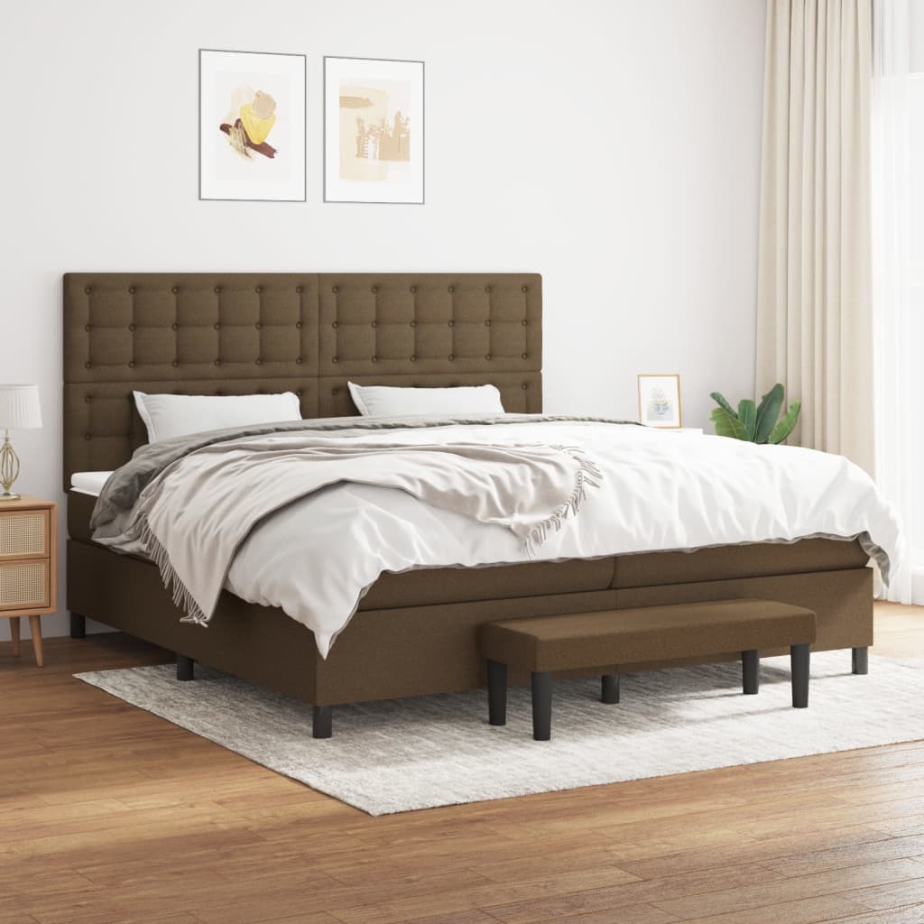 Box Spring Postel S Matrací Tmavě Hnědá 200X200 Cm Textil