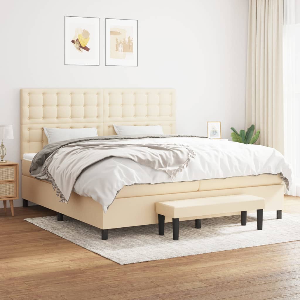 Box Spring Postel S Matrací Textil Krémová