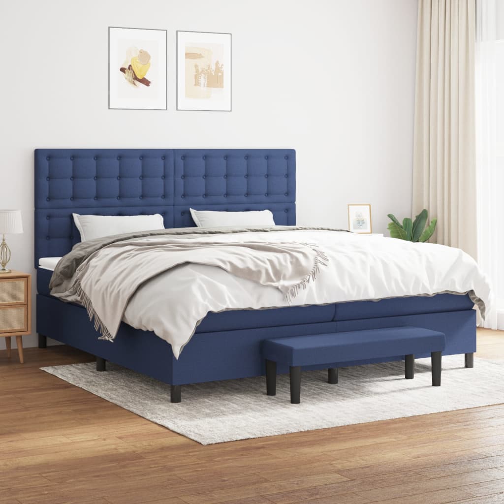 Box Spring Postel S Matrací Modrá 200X200 Cm Textil