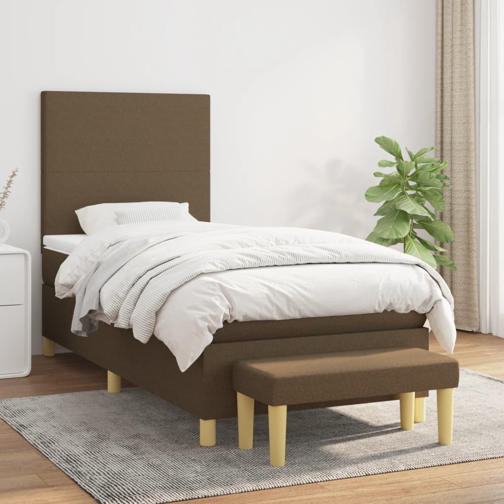 Box Spring Postel S Matrací Tmavě Hnědá 90X190 Cm Textil