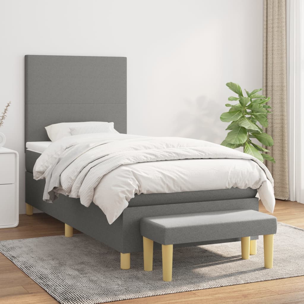 Box Spring Postel S Matrací Textil Tmavě Šedá