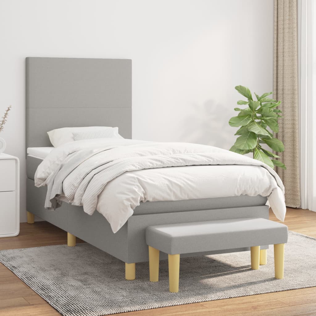 Box Spring Postel S Matrací Textil Světle Šedá