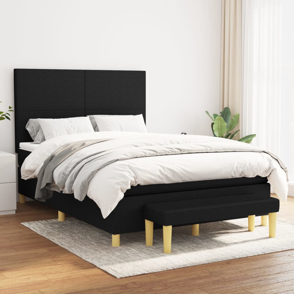 Box Spring Postel S Matrací Černá Textil Černá