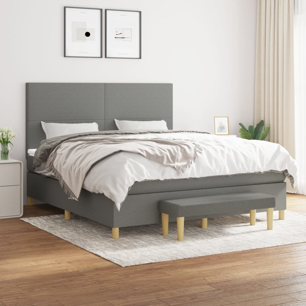 Box Spring Postel S Matrací Textil Tmavě Šedá
