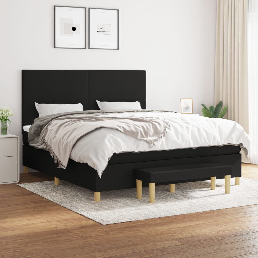 Box Spring Postel S Matrací Černá Textil Černá