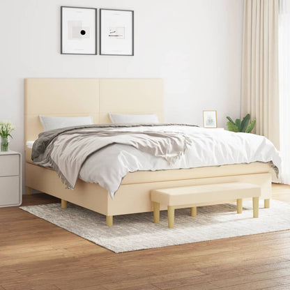 Box Spring Postel S Matrací Textil Krémová