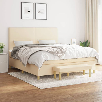 Box Spring Postel S Matrací Textil Krémová
