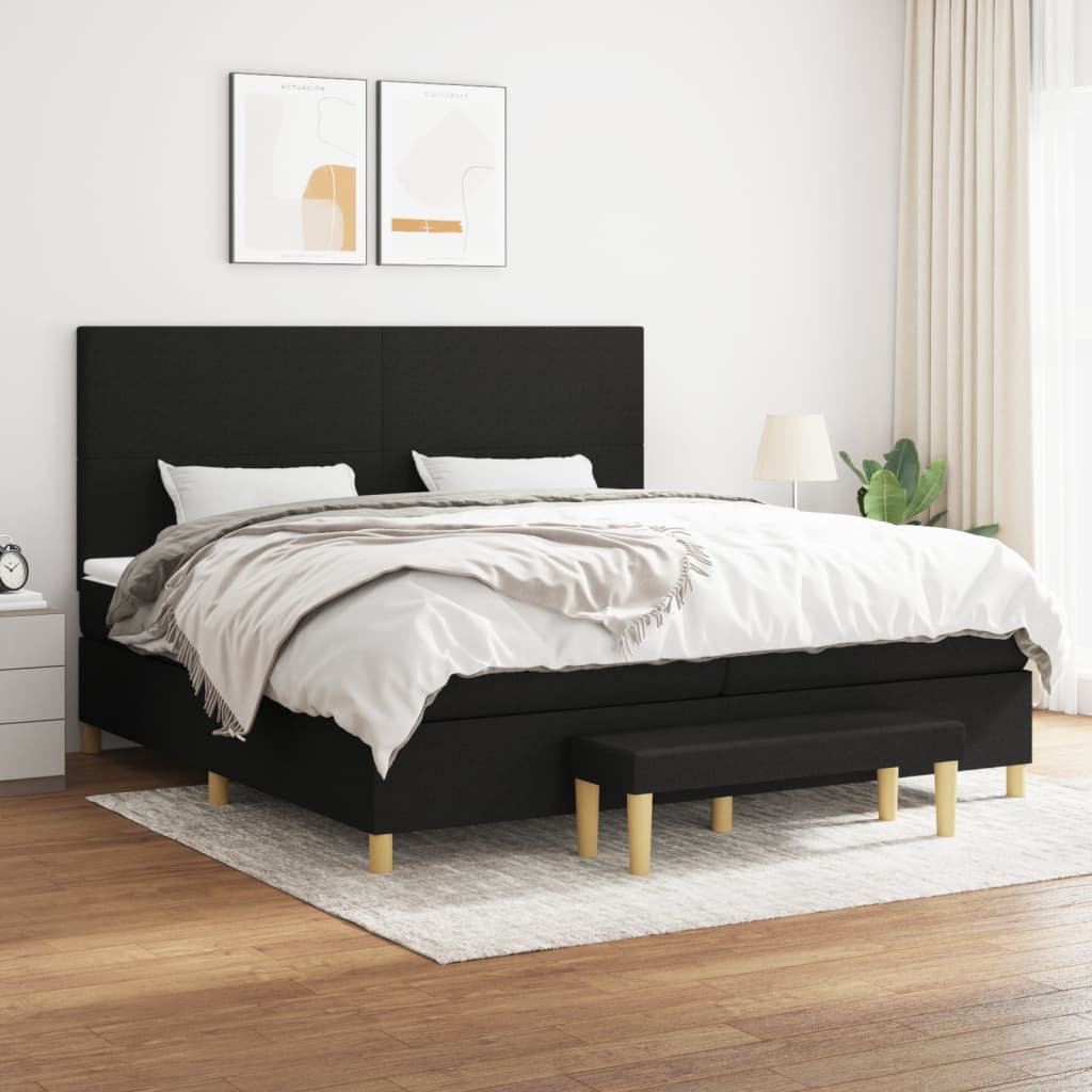 Box Spring Postel S Matrací Černá Textil Černá