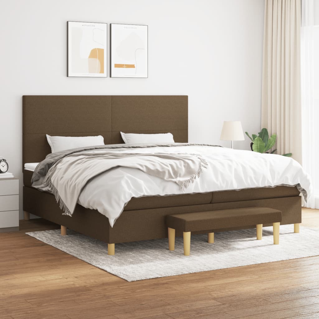 Box Spring Postel S Matrací Tmavě Hnědá 200X200 Cm Textil