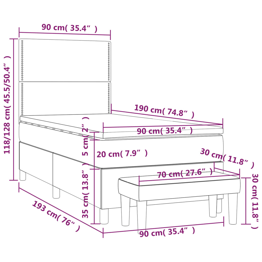 Box Spring Postel S Matrací Tmavě Hnědá 90X190 Cm Textil