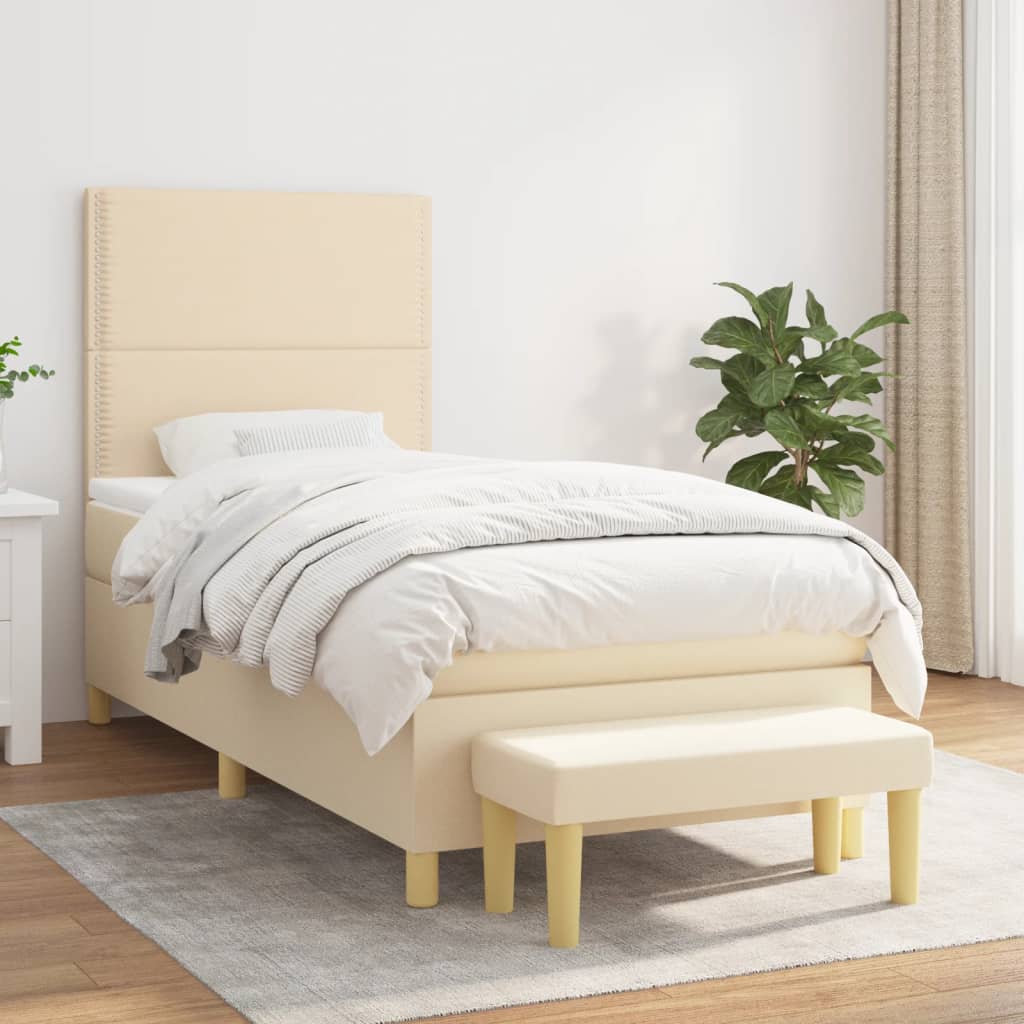 Box Spring Postel S Matrací Textil Krémová