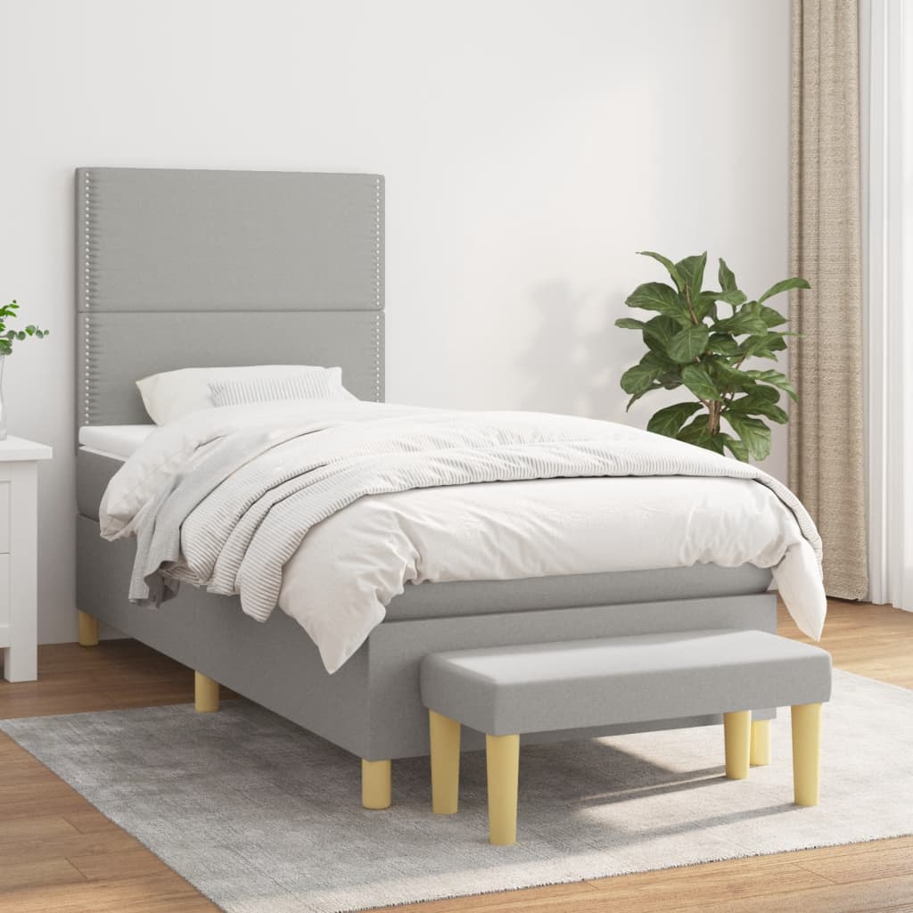 Box Spring Postel S Matrací Textil Světle Šedá