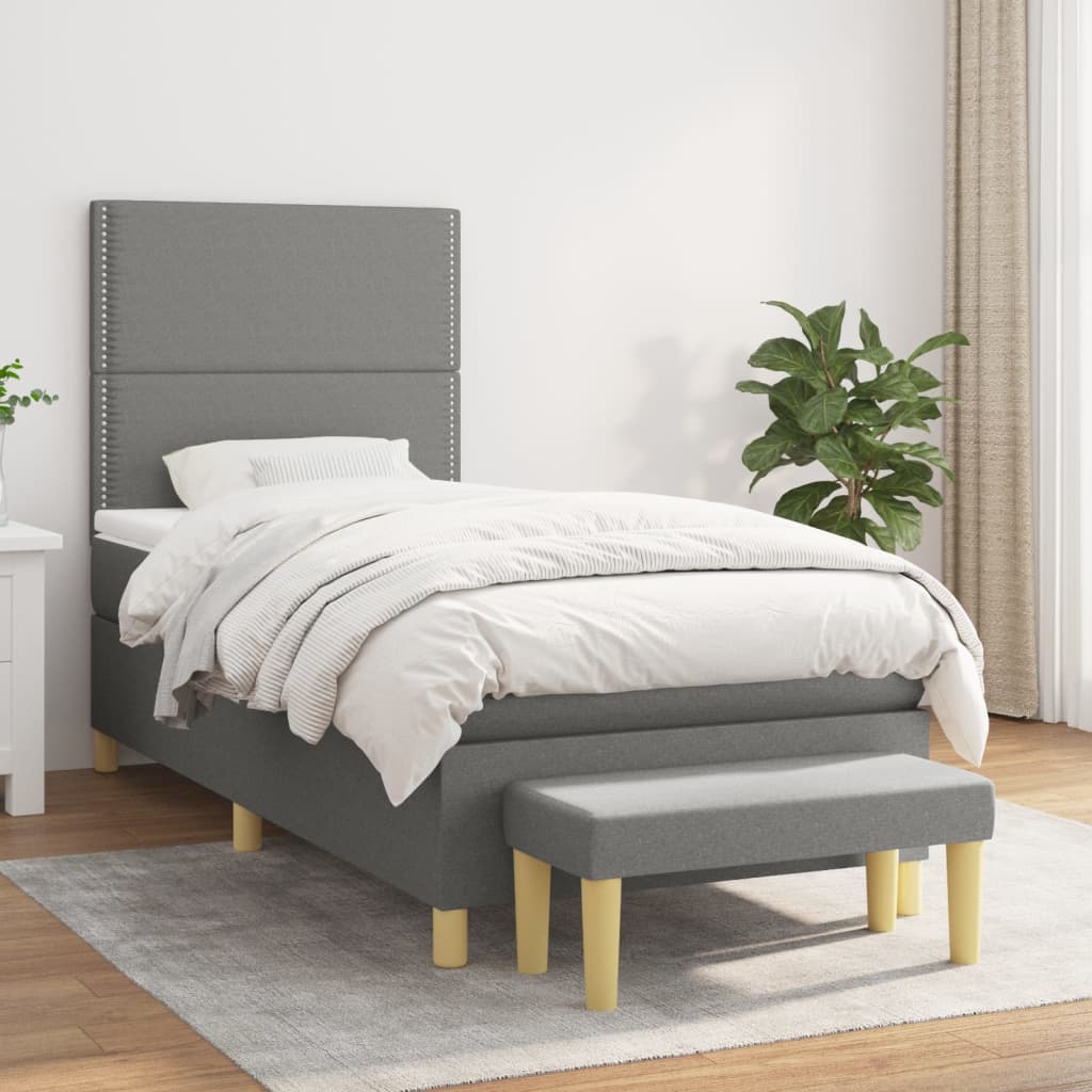 Box Spring Postel S Matrací Textil Tmavě Šedá