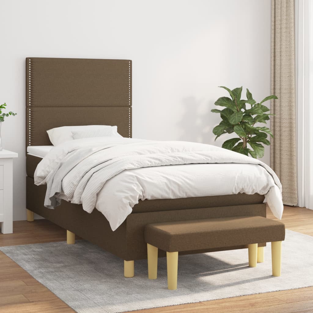 Box Spring Postel S Matrací Tmavě Hnědá 100 X 200 Cm Textil