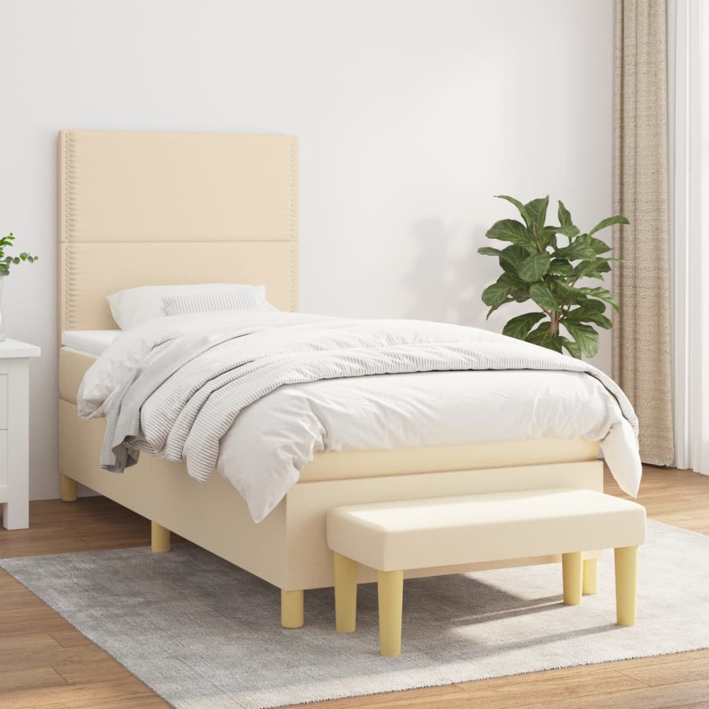 Box Spring Postel S Matrací Textil Krémová