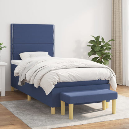 Box Spring Postel S Matrací Černá Textil Modrá