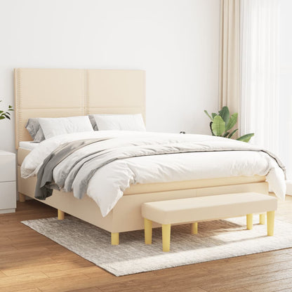 Box Spring Postel S Matrací Textil Krémová