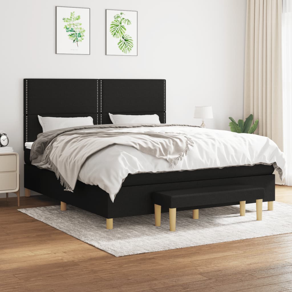 Box Spring Postel S Matrací Černá Textil Černá