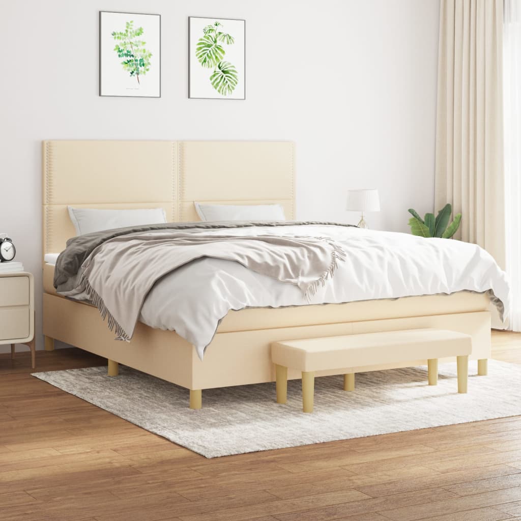 Box Spring Postel S Matrací Textil Krémová