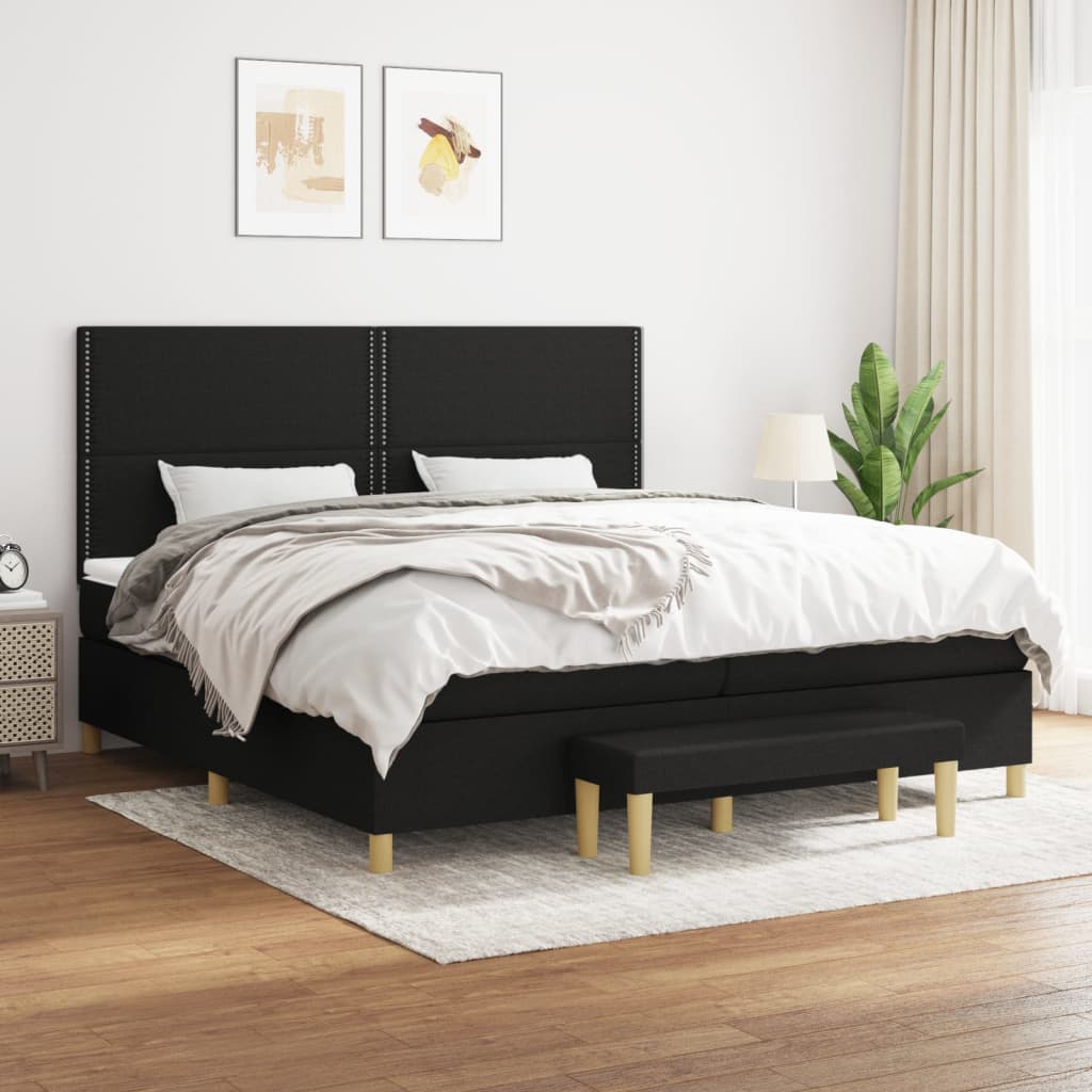 Box Spring Postel S Matrací Černá Textil Černá