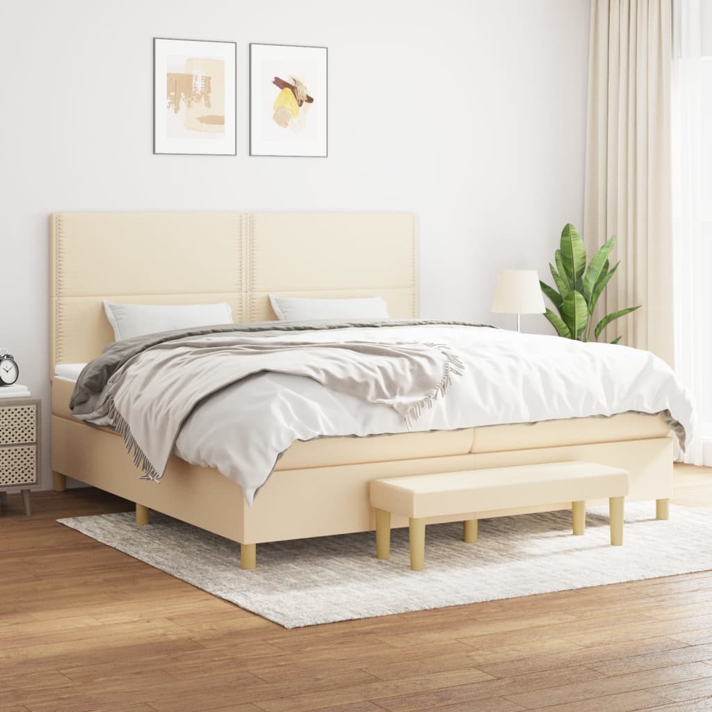 Box Spring Postel S Matrací Textil Krémová