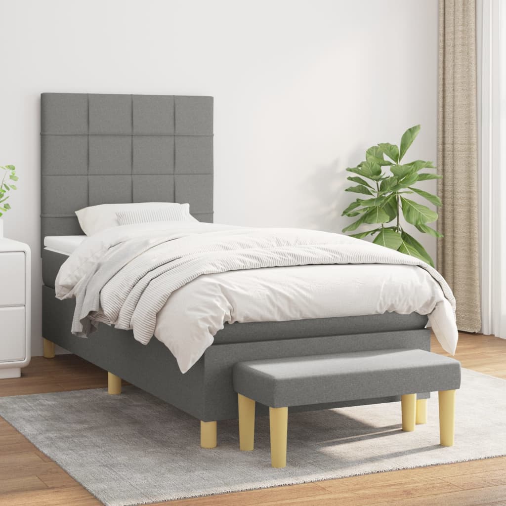 Box Spring Postel S Matrací Textil Tmavě Šedá