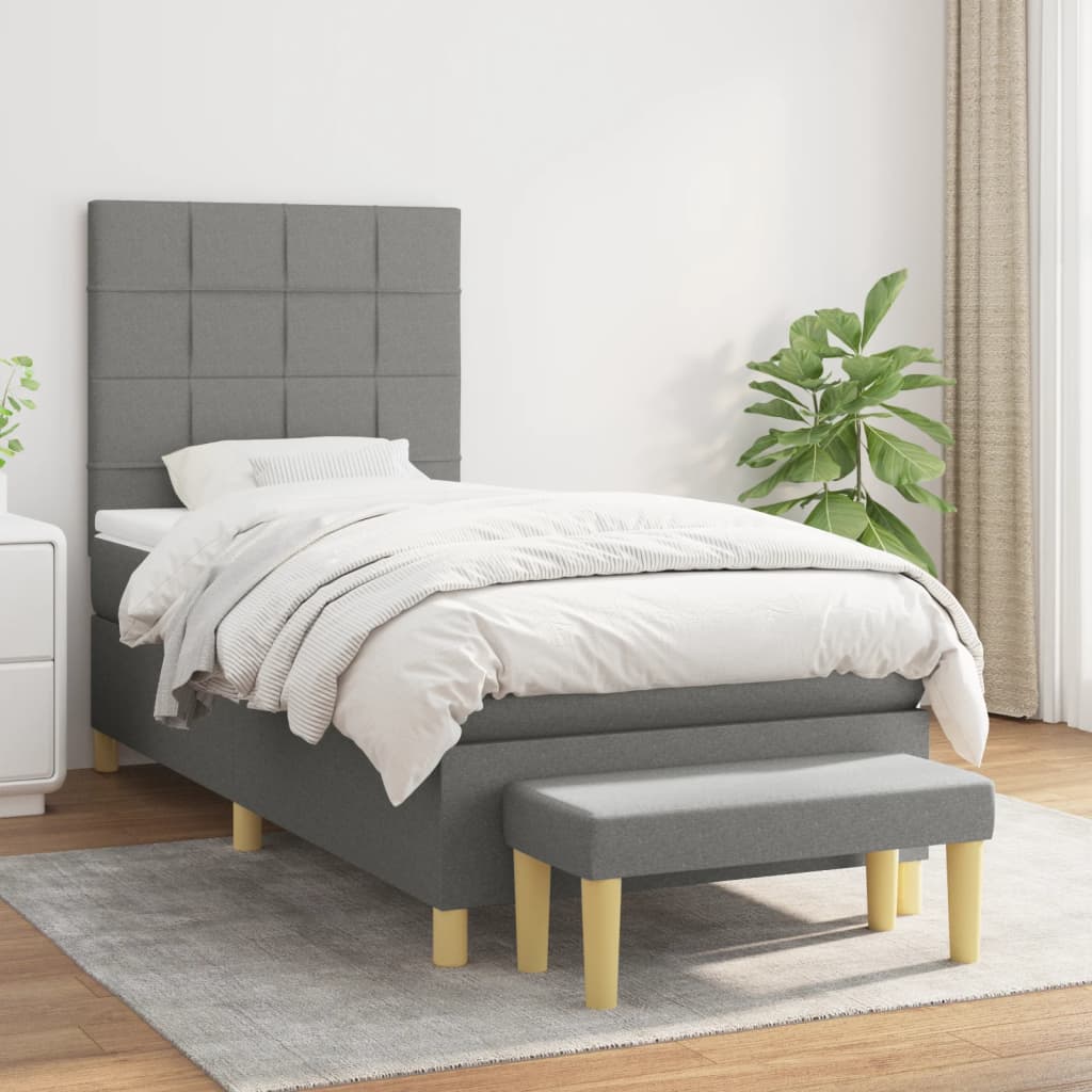 Box Spring Postel S Matrací Textil Tmavě Šedá