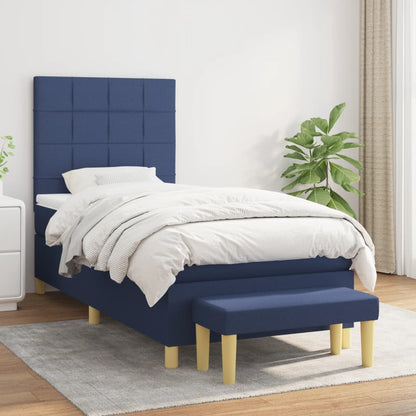 Box Spring Postel S Matrací Černá Textil Modrá