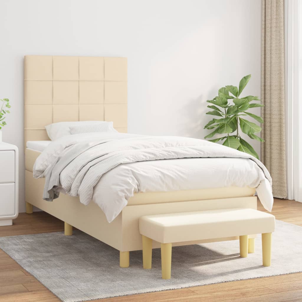 Box Spring Postel S Matrací Textil Krémová