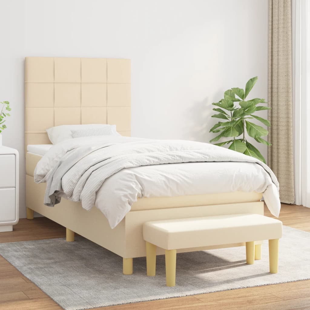 Box Spring Postel S Matrací Textil Krémová