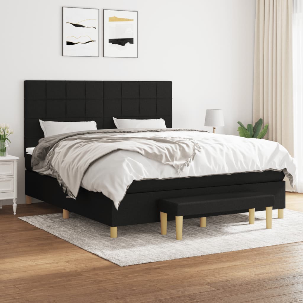 Box Spring Postel S Matrací Černá Textil Černá