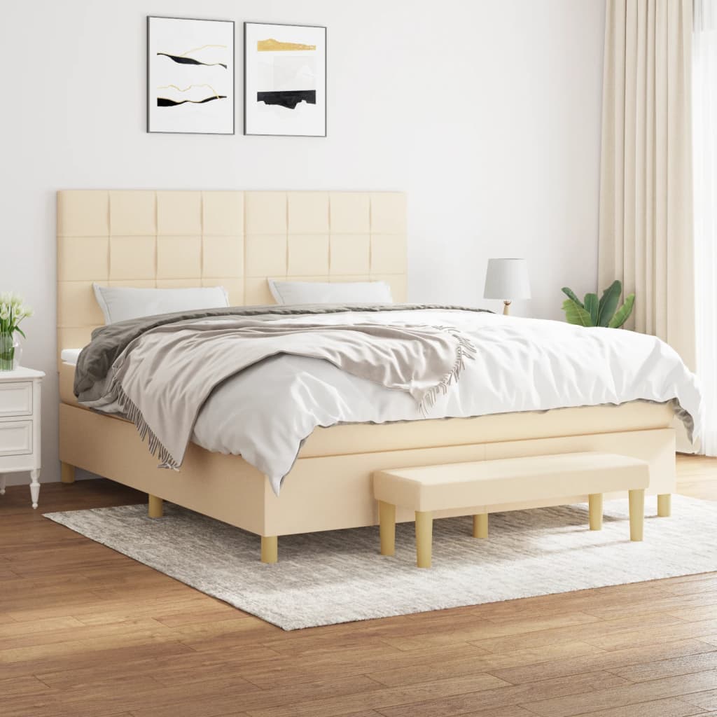 Box Spring Postel S Matrací Textil Krémová