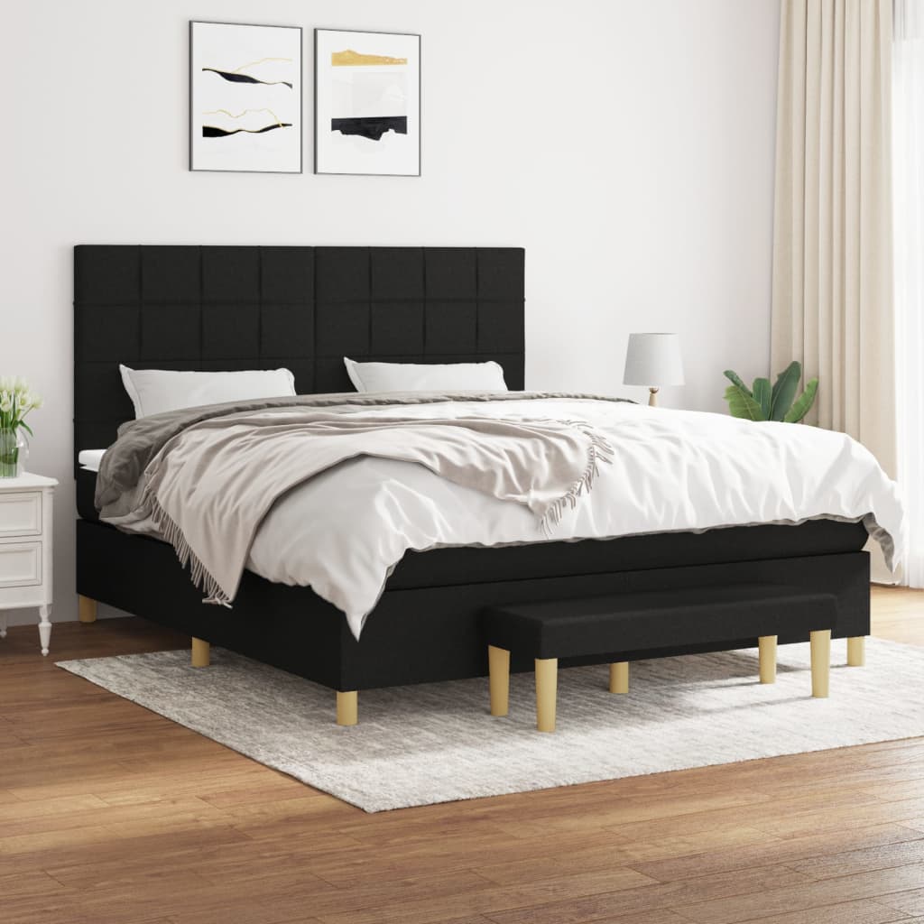 Box Spring Postel S Matrací Černá Textil Černá