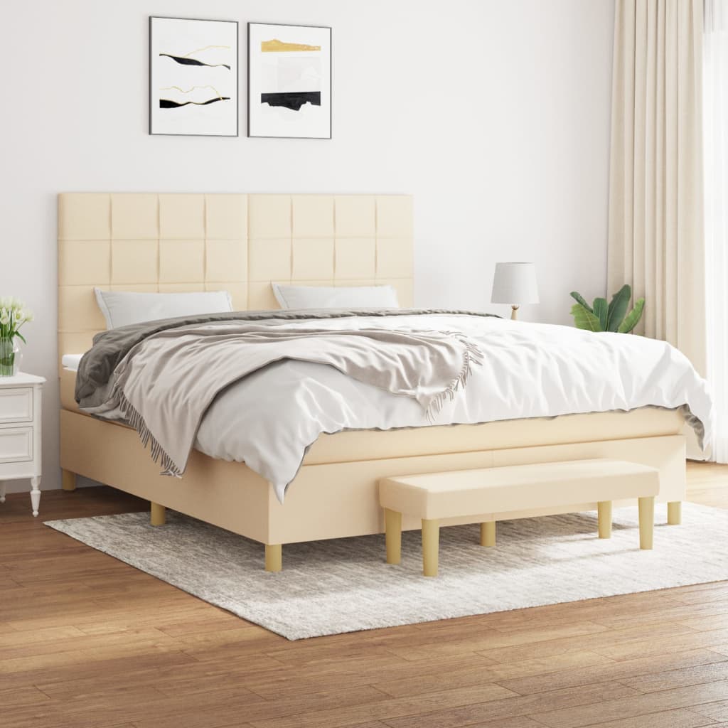 Box Spring Postel S Matrací Textil Krémová