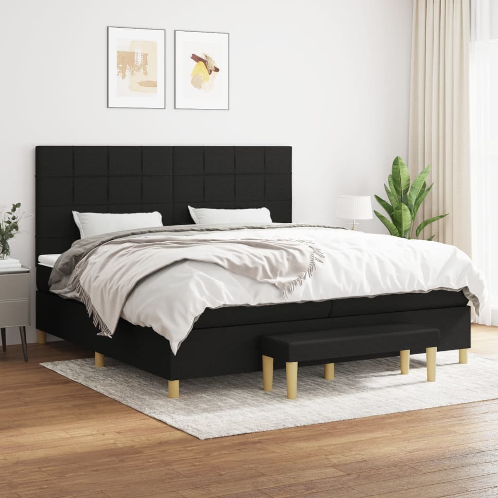 Box Spring Postel S Matrací Černá Textil Černá