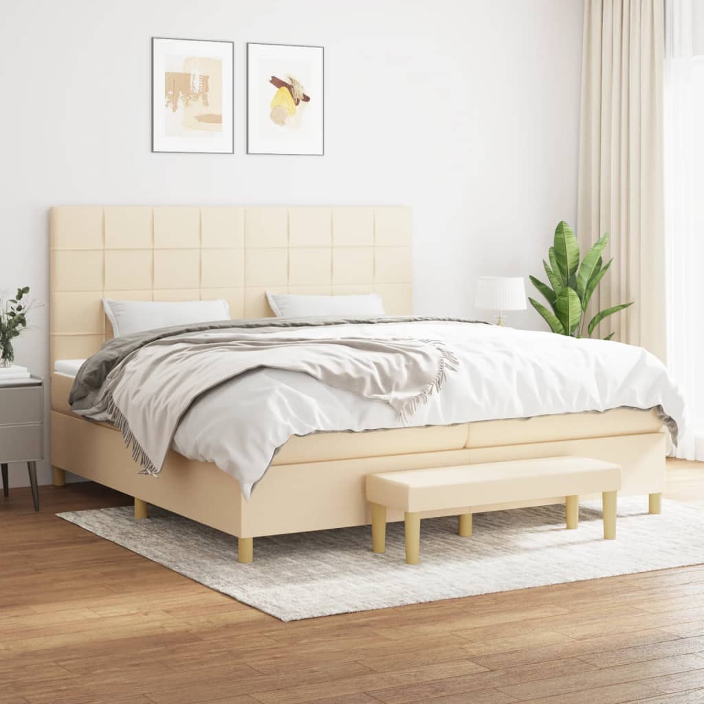 Box Spring Postel S Matrací Textil Krémová