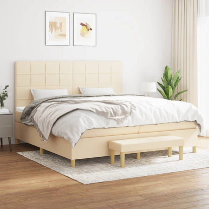 Box Spring Postel S Matrací Textil Krémová