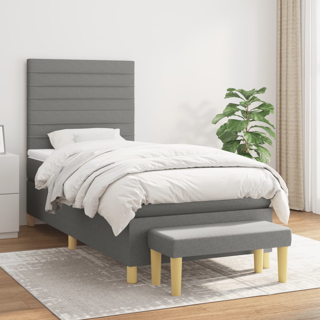 Box Spring Postel S Matrací Textil Tmavě Šedá