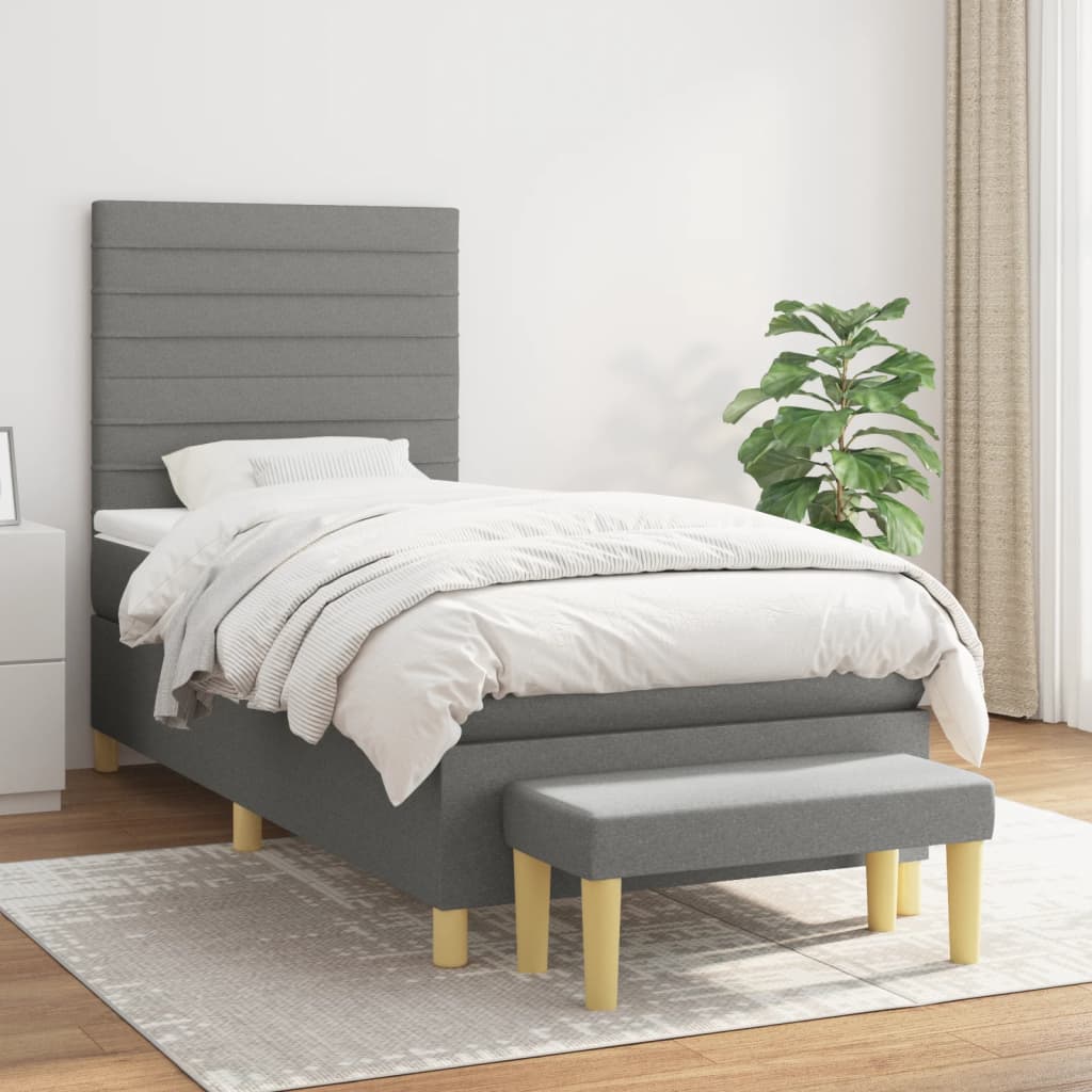 Box Spring Postel S Matrací Textil Tmavě Šedá