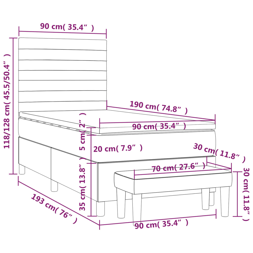 Box Spring Postel S Matrací Tmavě Hnědá 90X190 Cm Textil