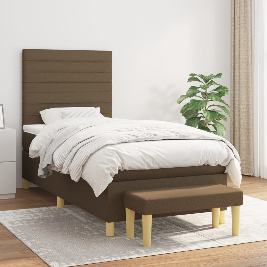 Box Spring Postel S Matrací Tmavě Hnědá 90X190 Cm Textil