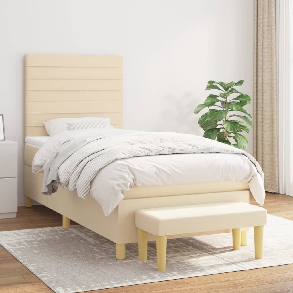 Box Spring Postel S Matrací Textil Krémová