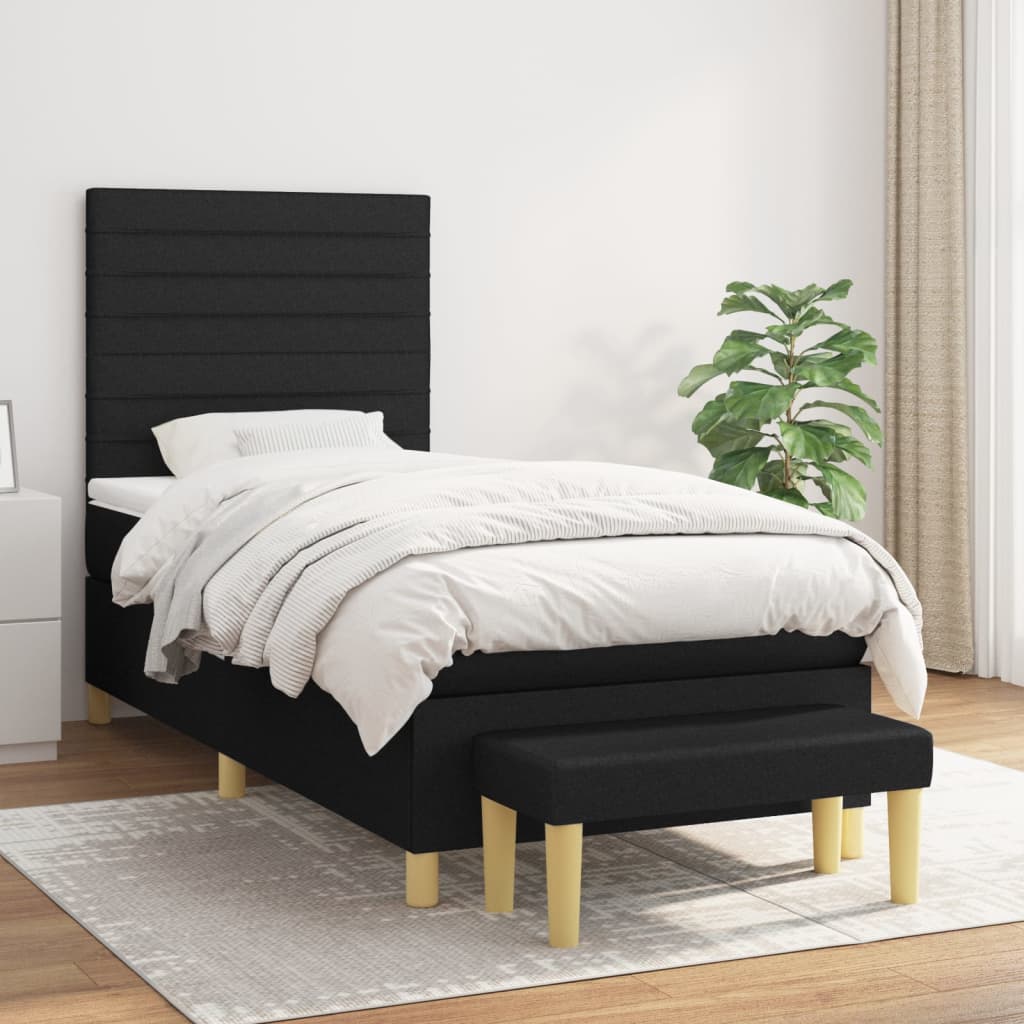 Box Spring Postel S Matrací Černá Textil Černá