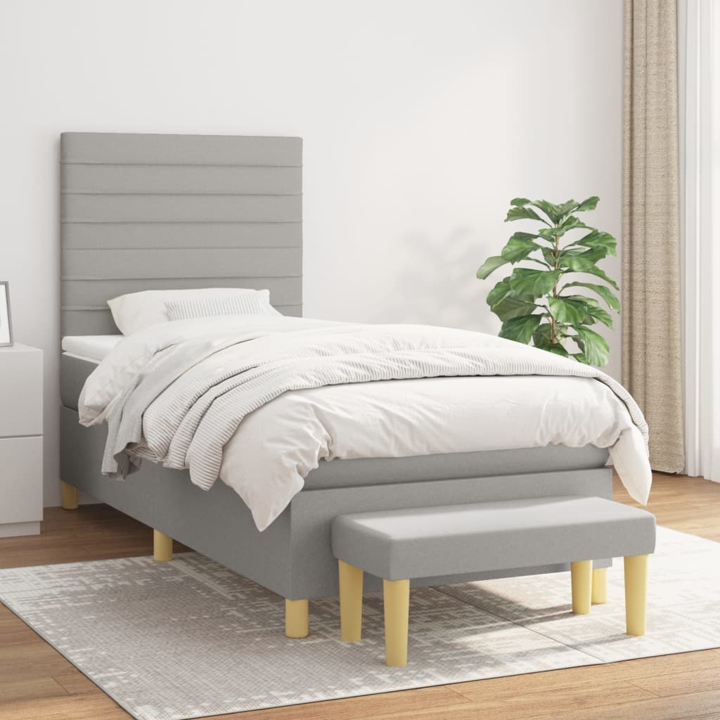 Box Spring Postel S Matrací Textil Světle Šedá
