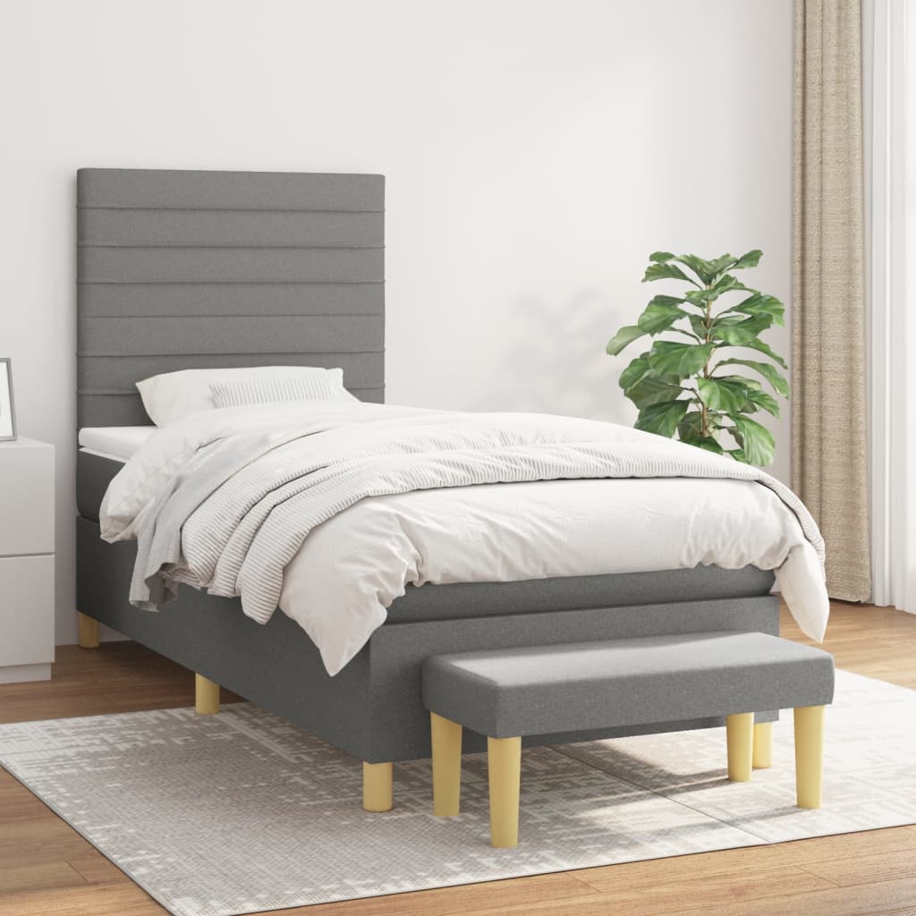 Box Spring Postel S Matrací Textil Tmavě Šedá