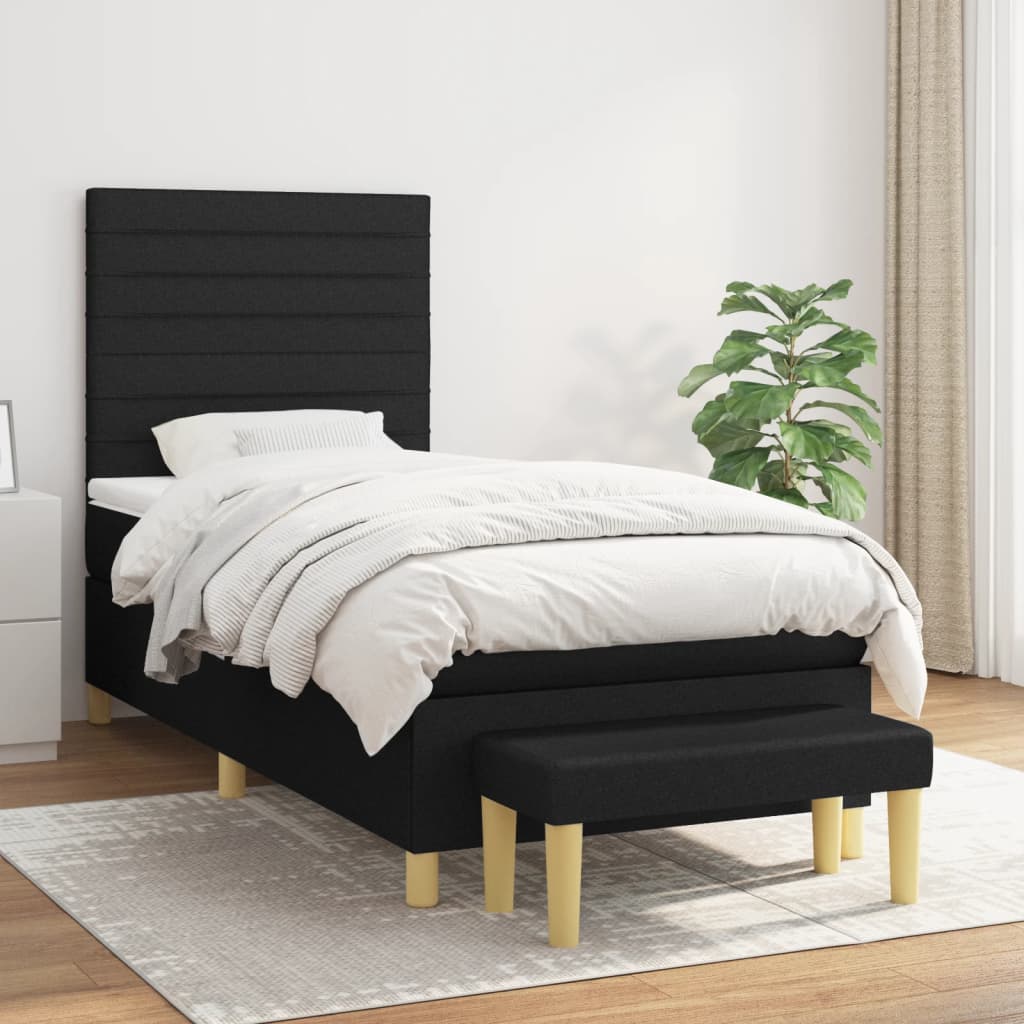 Box Spring Postel S Matrací Černá Textil Černá